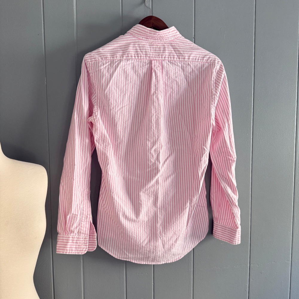 Ralph Lauren Pink Stripe Oxford Shirt Women's Preppy Slim Fit Old Money Sz M - Picture 8 of 8